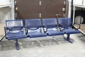 Bench, Misc, PUBLIC WAITING AREA MULTIPLE SEATING FOR AIRPORT TERMINAL ETC., BENCH W/4 CONNECTED PERFORATED SEATS, METAL, BLUE