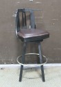 Stool, Backrest, SLATTED / SCALLOPED SHAPED BACK, DARK BROWN PIVOTING / SWIVEL SEAT, LOWER FOOT RING, AGED, DISTRESSED - Condition Not Identical On All, WOOD, BLACK