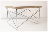 Table, Side, WHITE LAMINATE LAYERED PLYWOOD TOP, WIRE ROD CRISSCROSSED LEGS , WOOD, WHITE