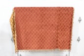 Religious, Textiles, CHURCH, ALTAR CLOTH, VESPERALE (DUST COVER) OR DOSSAL (ALTAR CURTAIN) OR SIMILAR, SEWN SEAMS, PATTERNED, ONE SIDE IS BURGUNDY, FLIP SIDE IS GOLD COLOURED, NOT SQUARE / RECTANGULAR, MEASURES APPROX 96x70" W/TASSELS, FABRIC, BURGUNDY