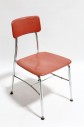 Chair, Stackable, VINTAGE, PLAIN SEAT & BACK, METAL LEGS, PLASTIC, RED