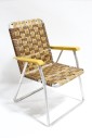 Chair, Folding, VINTAGE OUTDOOR/LAWN, YELLOW/GOLD PLASTIC ARMS, TUBULAR FRAME, Condition Not Identical To Photo, VINYL, BROWN