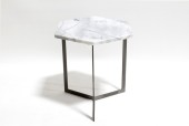 Table, Side, LIGHT GREY HEXAGONAL MARBLE TOP, DARK GREY CONNECTED METAL LEGS - Marble May Not Be Identical To Photo , MARBLE, GREY
