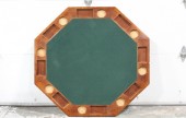 Table, Games, TOP TO GAMES TABLE, 1 OF 2, HAS 2 INTERCHANGEABLE TOPS W/ANTIQUE STYLE BASE W/4 CLAW FEET, POKER OR CARD GAME STYLE TOP W/GREEN FELT, FLIP SIDE IS PLAIN, WOOD, BROWN