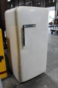 Appliance, Fridge, VINTAGE ICE BOX, 1 LATCHED DOOR, PINK INTERIOR, ROUNDED, METAL, WHITE