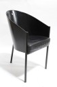 Chair, Side, COSTES, MAHOGANY, MODERN, MOLDED PLYWOOD ON STEEL FRAME, ROUNDED BACK, 3 LEGS, LEATHER CUSHION, WOOD, BLACK