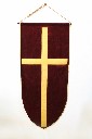 Tapestry, Religious, VERTICAL BANNER, BOTTOM POINTED, GOLD COLOURED CROSS, CHURCH, RELIGIOUS, 6FT ROPE FOR HANGING, FABRIC, RED