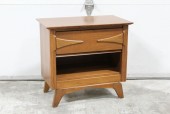 Table, Side, BEDSIDE TABLE,WALNUT,1 DRAWER W/TRIANGULAR PANELS, FOOTED, WOOD, BROWN
