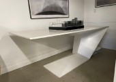 Desk, Misc, FURTIF LARGE, ASYMMETRICAL RECTANGULAR TOP & CABLE HOLE, 37" AT ONE END/43" AT THE OTHER, CANTILEVER, ANGULAR, GEOMETRIC / PRISMATIC BASE, WOOD, WHITE