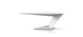 Desk, Misc, FURTIF LARGE, ASYMMETRICAL RECTANGULAR TOP & CABLE HOLE, 37" AT ONE END/43" AT THE OTHER, CANTILEVER, ANGULAR, GEOMETRIC / PRISMATIC BASE, WOOD, WHITE