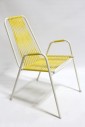 Chair, Lawn, VINTAGE OUTDOOR / LAWN,WHITE METAL TUBULAR FRAME, YELLOW STRINGS, PLASTIC, YELLOW