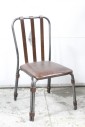 Chair, Side, GREY METAL FRAME, BROWN LEATHER SEAT, 3 STRAP SEAT BACK & WRAPPED LEGS, LEATHER, BROWN