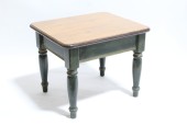 Table, Side, GREEN PLAIN APRON & TURNED LEGS, BROWN WOOD TOP, WOOD, GREEN