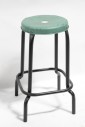 Stool, Round, INDUSTRIAL SHOP / GARAGE / WORK STYLE, FOOT RING, ROUND TOP W/HOLE PAINTED GREEN, AGED, METAL, GREEN