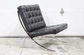 Chair, Lounge, MODERN, BUTTON TUFTED SEAT/BACK, CHROME FRAME & LEGS, NO ARMS, MODERN REPRODUCTION IN THE STYLE OF MIES VAN DER ROHE BARCELONA, LEATHER, BLACK