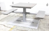 Table, Picnic, TABLE W/ATTACHED BENCHES FOR MULTIPLE SEATING IN DINING HALL, CAFETERIA, JAIL, PRISON OR SIMILAR, METAL BASE MEASURES 48x36", METAL, GREY