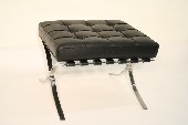 Ottoman, Miscellaneous, TUFTED CUSHION, FOOT REST / STOOL, CHROME FRAME & LEGS, MODERN REPRODUCTION IN THE STYLE OF MIES VAN DER ROHE BARCELONA, LEATHER, BLACK