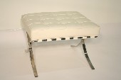 Ottoman, Miscellaneous, TUFTED CUSHION, FOOT REST / STOOL, CHROME FRAME & LEGS, MODERN REPRODUCTION IN THE STYLE OF MIES VAN DER ROHE BARCELONA, LEATHER, WHITE
