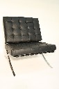 Chair, Lounge, TUFTED CUSHIONS, CHROME FRAME & LEGS, MODERN REPRODUCTION IN THE STYLE OF MIES VAN DER ROHE BARCELONA, LEATHER, BLACK