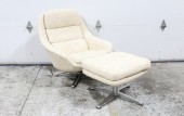 Chair, Armchair, TEXTURED FABRIC, SWIVEL, DEEP LOUNGE SEAT, 4 PRONG ALUMINUM BASE, VINTAGE SCANDINAVIAN DESIGN, MID CENTURY, IN THE STYLE OF ALF SVENSSON MODEL FORM 7 FOR DUX, FABRIC, BEIGE