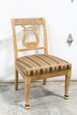 Chair, Side, NEOCLASSICAL STYLE, CARVED LYRE BACK, OLIVEWOOD FRAME W/BROWN STRIPE UPHOLSTERY, WOOD, BROWN