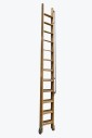 Ladder, Wood, VINTAGE LIBRARY LADDER W/GREY METAL SIDE RAIL & BOTTOM WHEELS, BRASS HARDWARE, MANUFACTURED IN 1969, 12 STEPS , WOOD, BROWN