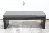 Bench, Misc, REMOVEABLE GREY PLEATHER CUSHION W/PIPING, PLAIN BLACK WOOD FRAME , LEATHERETTE, GREY