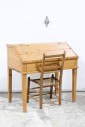 Desk, Wood, ANTIQUE RUSTIC CHILD'S DESK, ANGLED FRONT, HINGED LID, USED, WOOD, BROWN